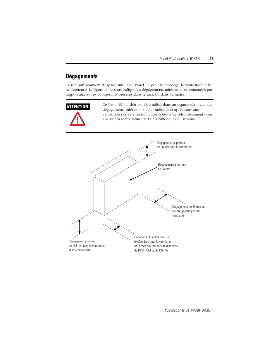 Dégagements | Rockwell Automation 6181X-15xxxxxxx VersaView 6181X-IN001B-MU-P User Manual | Page 25 / 104