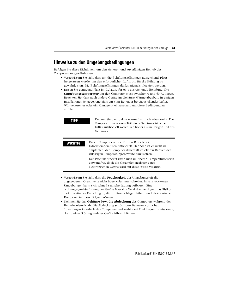 Hinweise zu den umgebungsbedingungen | Rockwell Automation 6181X-15xxxxxxx VersaView 6181X-IN001B-MU-P User Manual | Page 41 / 104