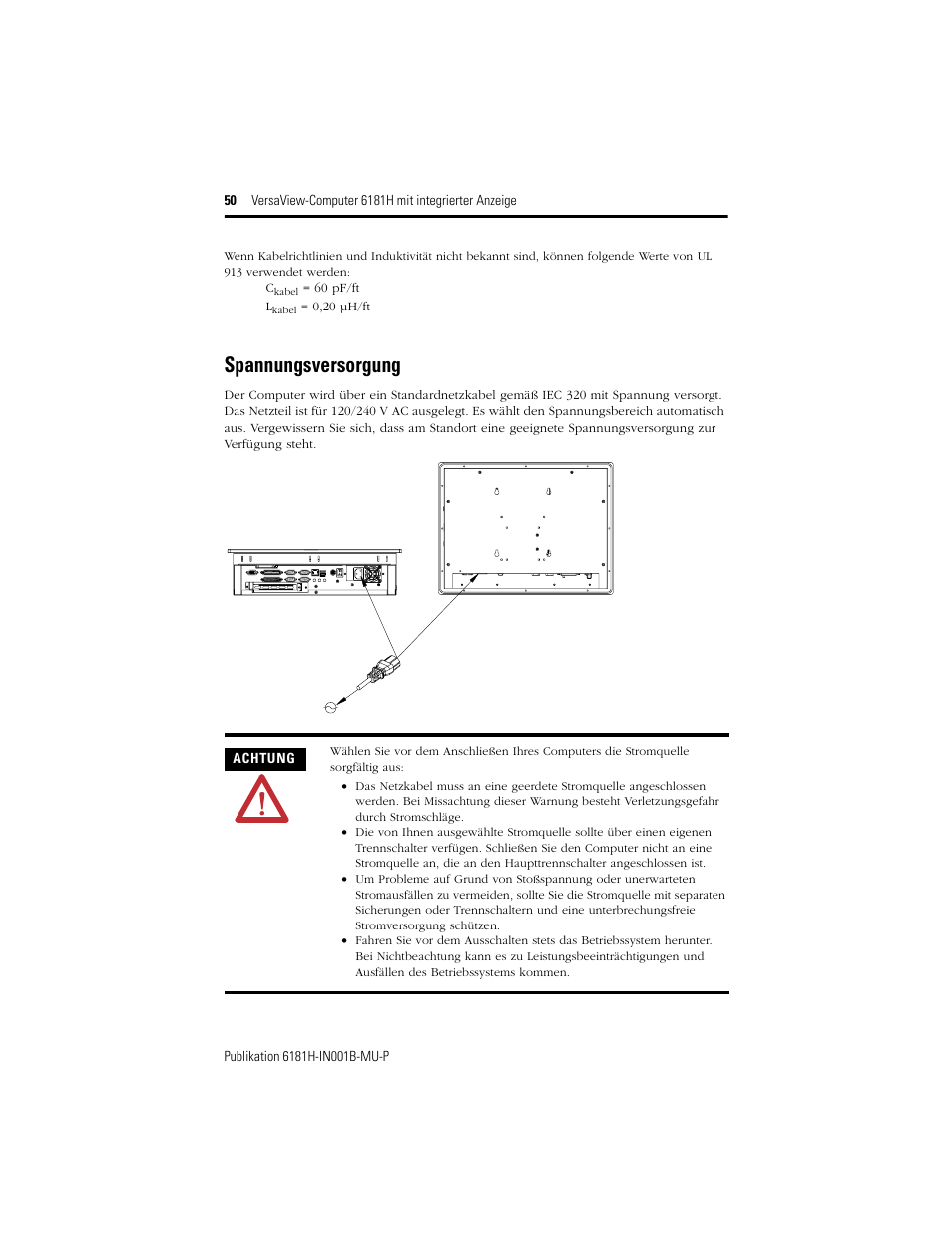 Spannungsversorgung | Rockwell Automation 6181X-15xxxxxxx VersaView 6181X-IN001B-MU-P User Manual | Page 50 / 104