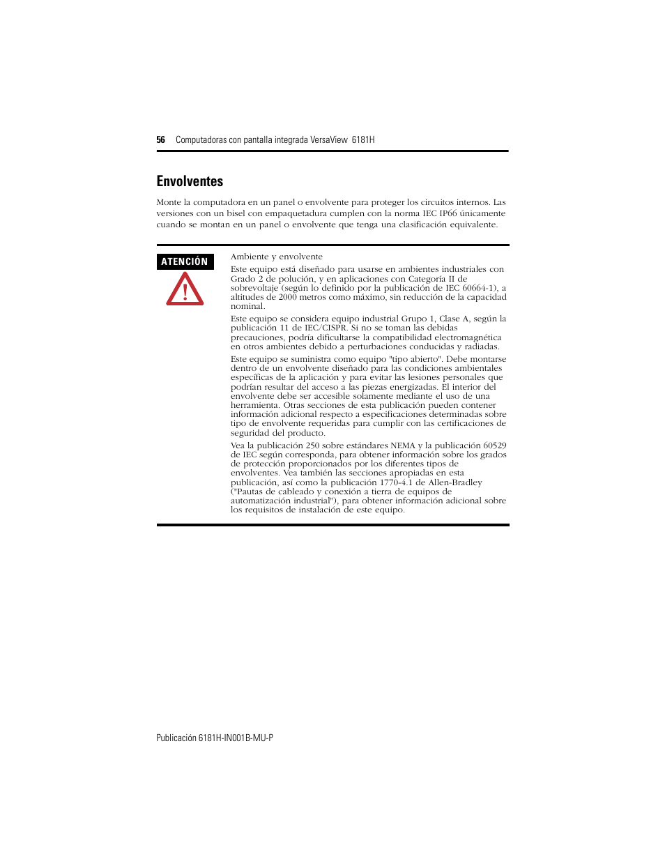 Envolventes | Rockwell Automation 6181X-15xxxxxxx VersaView 6181X-IN001B-MU-P User Manual | Page 56 / 104