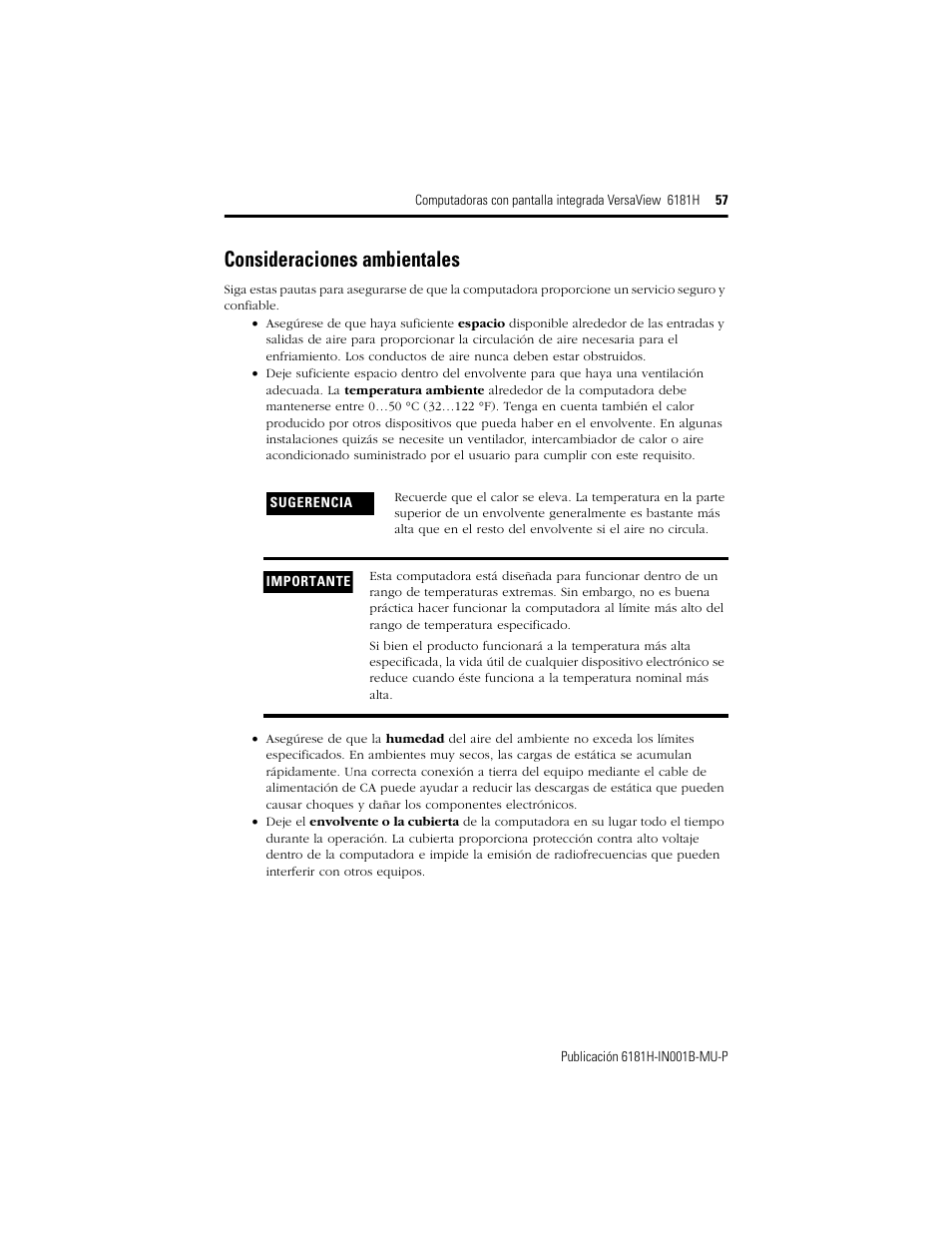 Consideraciones ambientales | Rockwell Automation 6181X-15xxxxxxx VersaView 6181X-IN001B-MU-P User Manual | Page 57 / 104