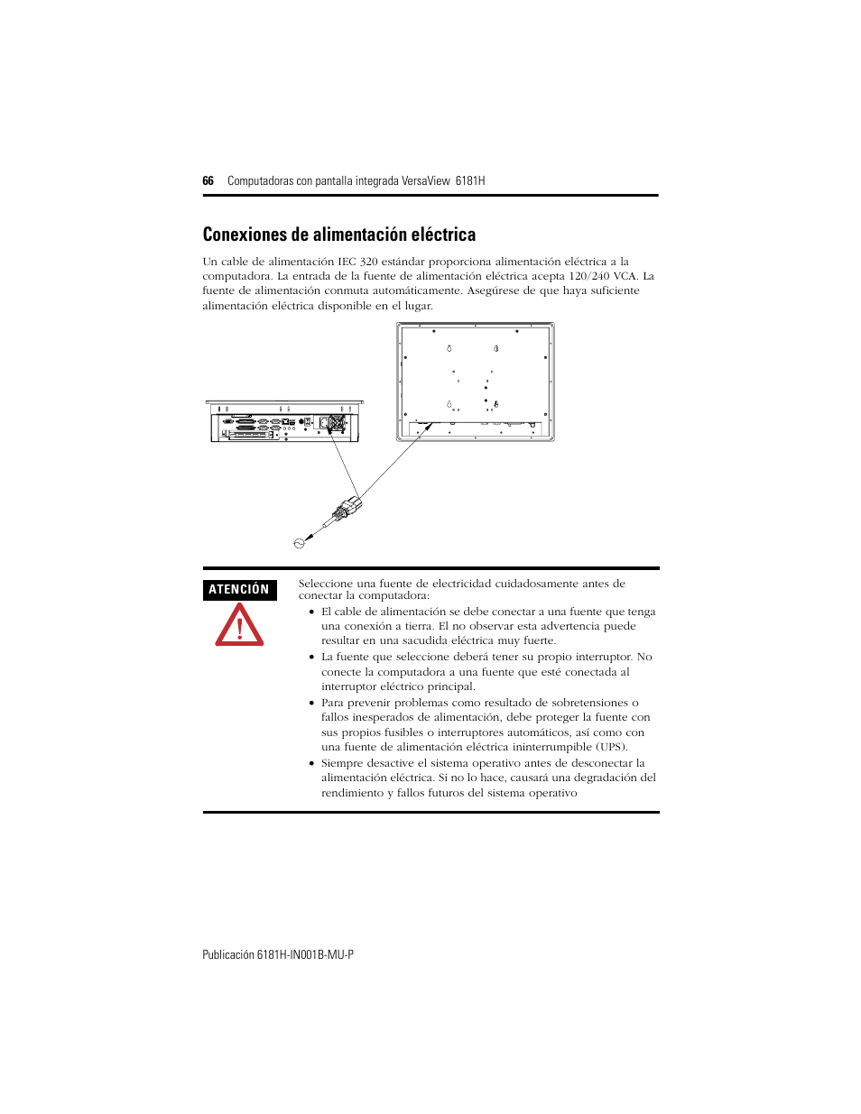 Conexiones de alimentación eléctrica | Rockwell Automation 6181X-15xxxxxxx VersaView 6181X-IN001B-MU-P User Manual | Page 66 / 104