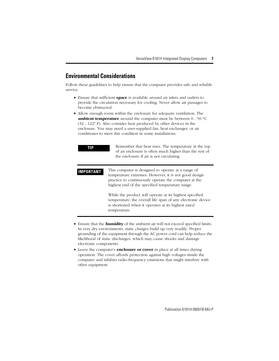 Environmental considerations | Rockwell Automation 6181X-15xxxxxxx VersaView 6181X-IN001B-MU-P User Manual | Page 7 / 104