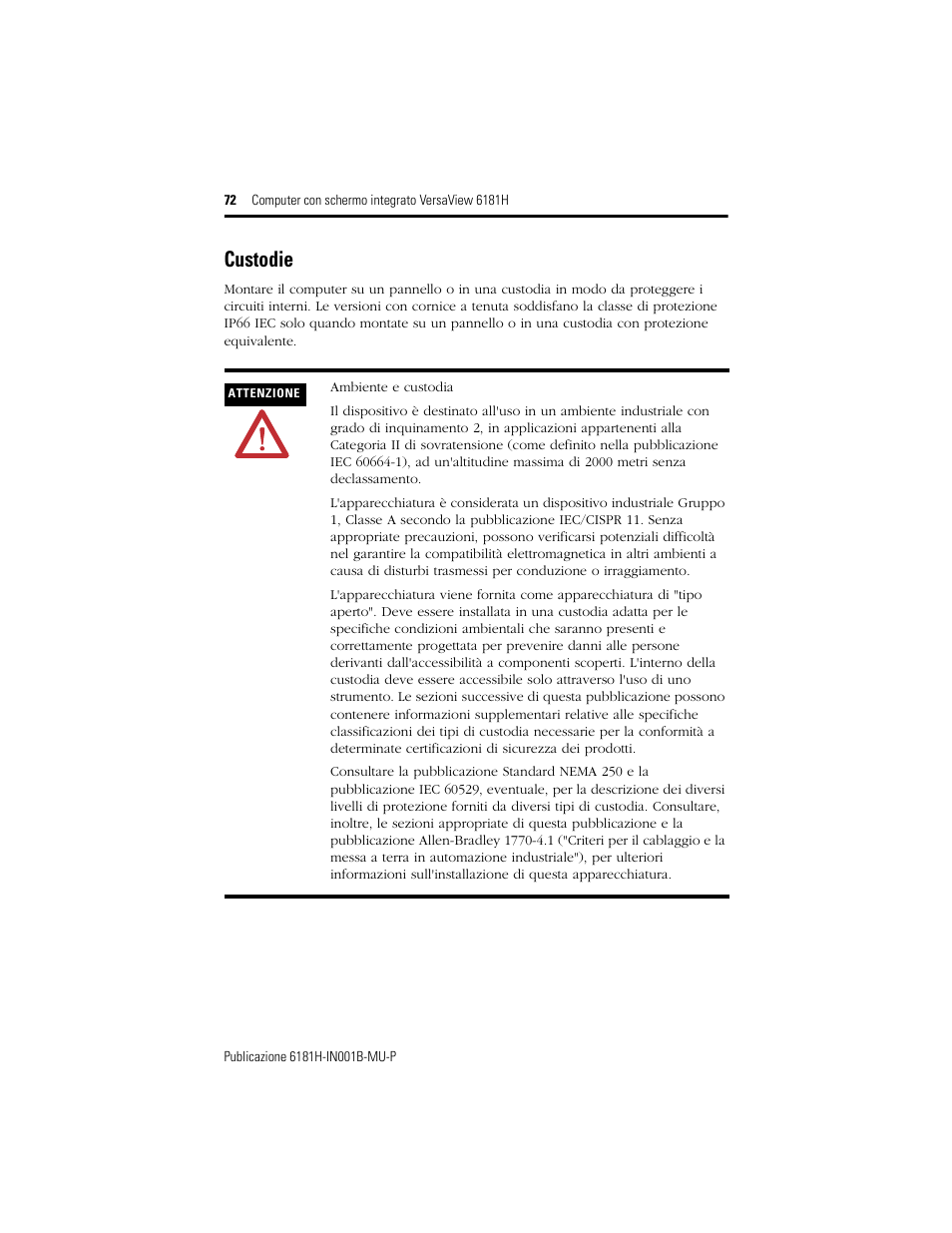 Custodie | Rockwell Automation 6181X-15xxxxxxx VersaView 6181X-IN001B-MU-P User Manual | Page 72 / 104