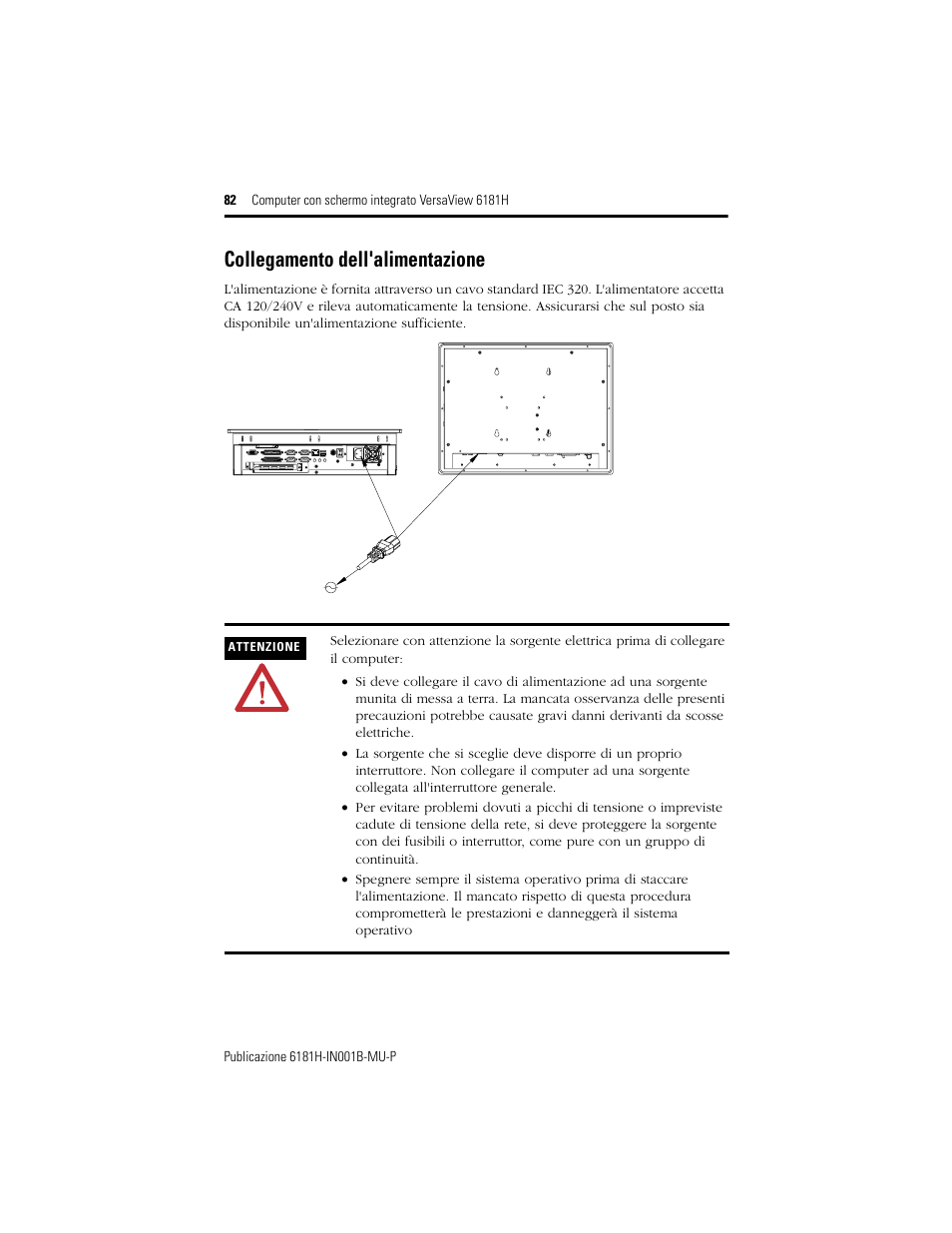 Collegamento dell'alimentazione | Rockwell Automation 6181X-15xxxxxxx VersaView 6181X-IN001B-MU-P User Manual | Page 82 / 104