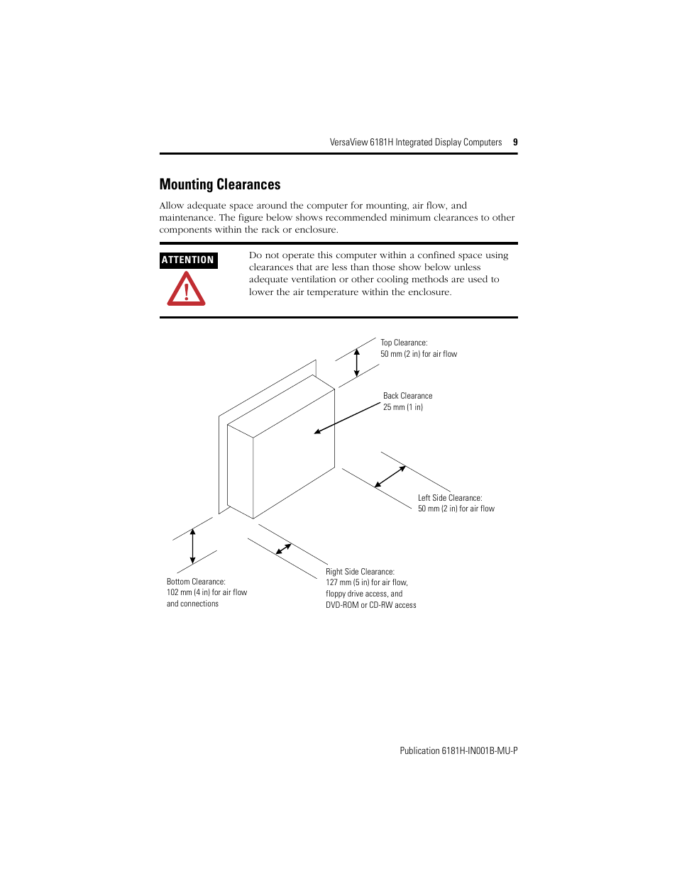 Mounting clearances | Rockwell Automation 6181X-15xxxxxxx VersaView 6181X-IN001B-MU-P User Manual | Page 9 / 104