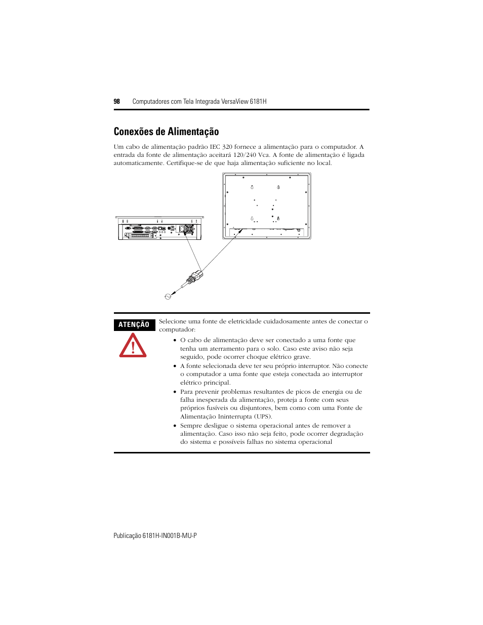 Conexões de alimentação | Rockwell Automation 6181X-15xxxxxxx VersaView 6181X-IN001B-MU-P User Manual | Page 98 / 104