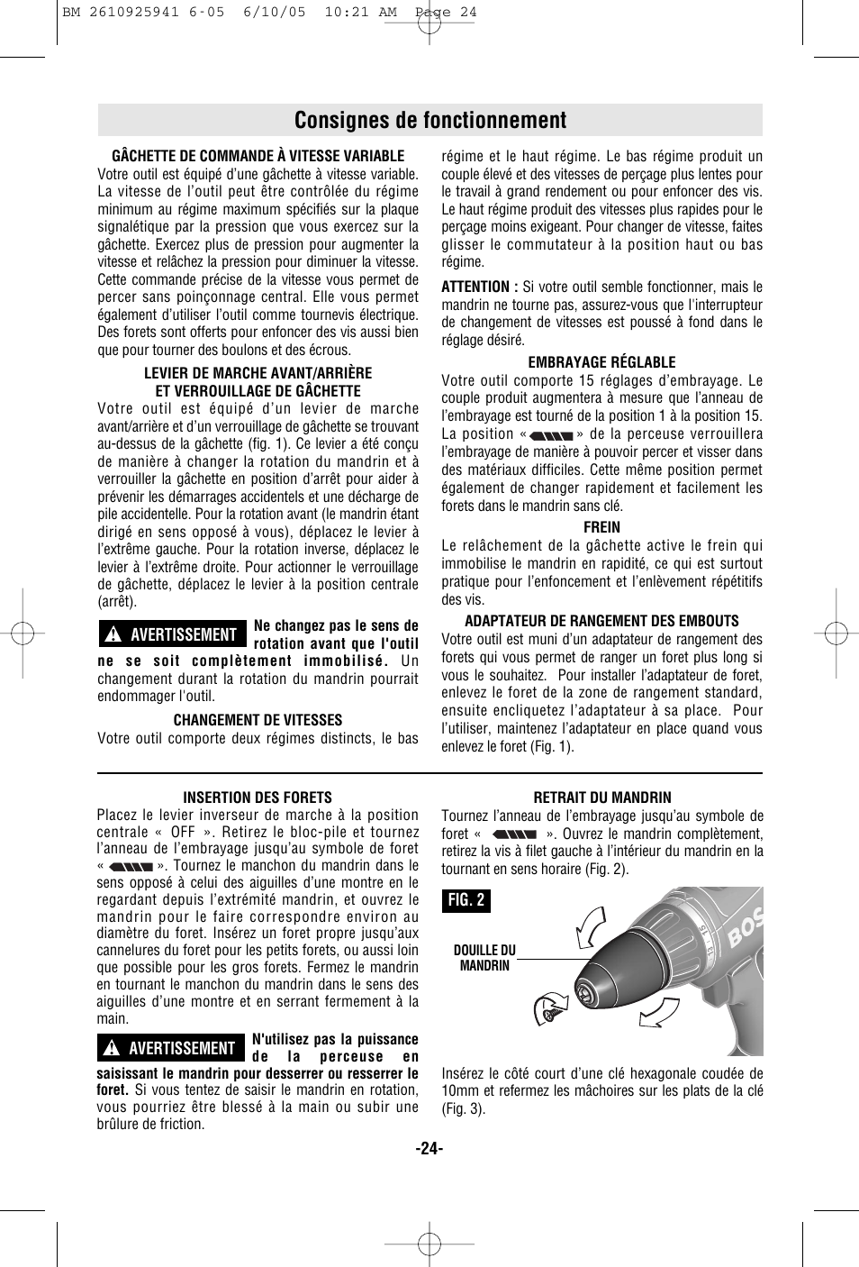 Consignes de fonctionnement | Bosch 32618 User Manual | Page 24 / 48