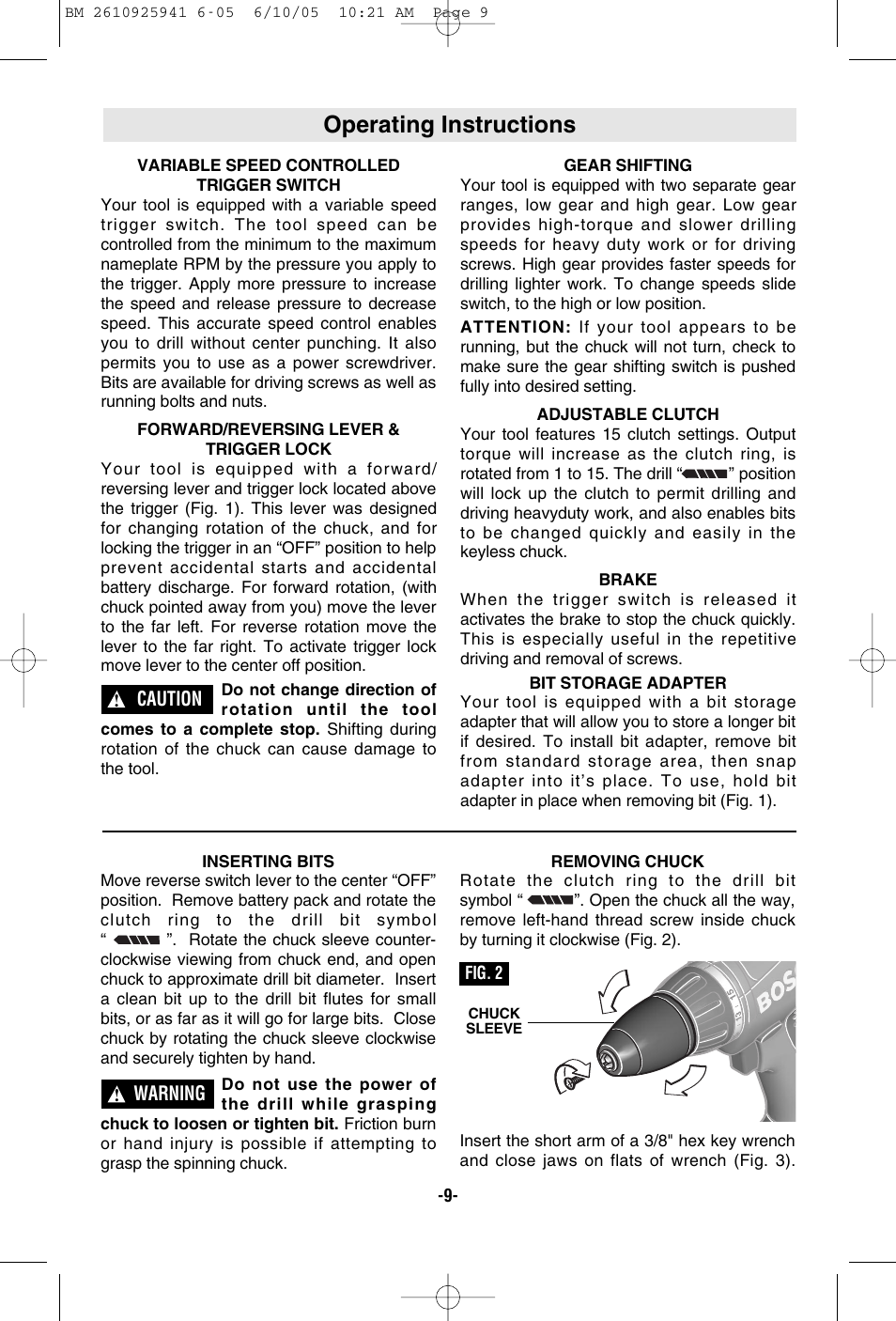 Operating instructions | Bosch 32618 User Manual | Page 9 / 48