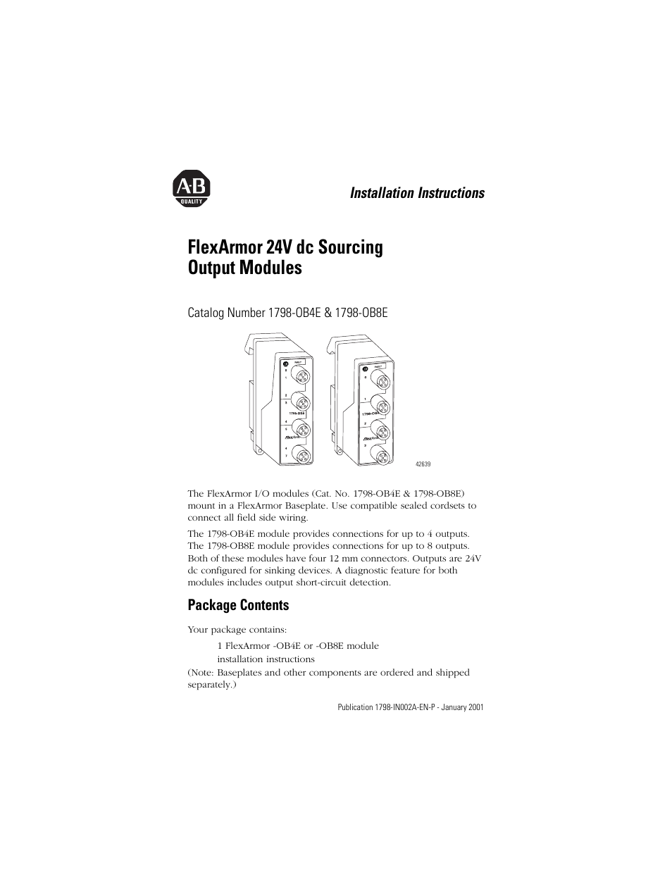 Rockwell Automation 1798-OB8E FlexArmor 24V dc Sourcing Output Modules User Manual | 12 pages