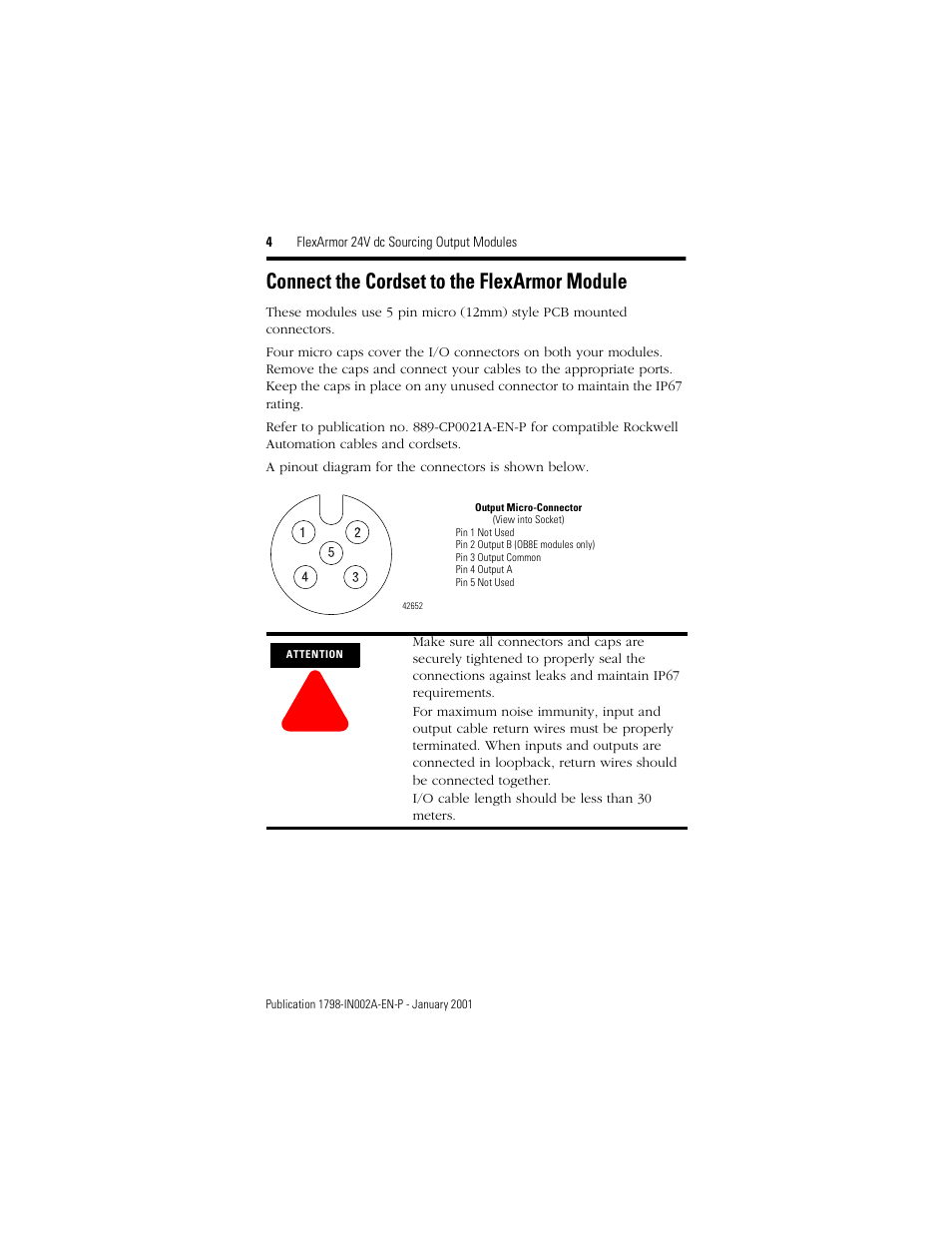 Connect the cordset to the flexarmor module | Rockwell Automation 1798-OB8E FlexArmor 24V dc Sourcing Output Modules User Manual | Page 4 / 12