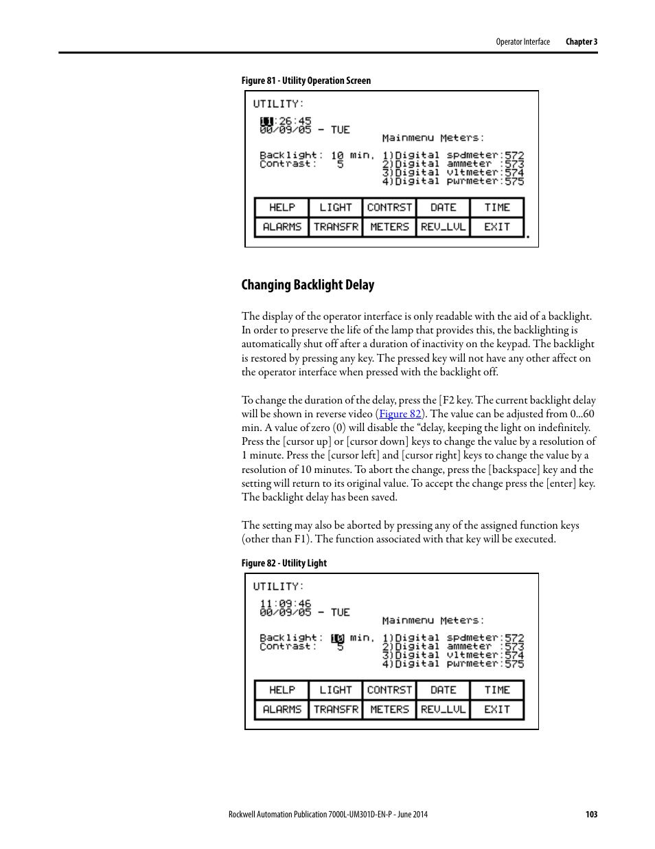 Changing backlight delay | Rockwell Automation 7000L PowerFlex Medium Voltage AC Drive (C-Frame) - ForGe Control User Manual | Page 103 / 432