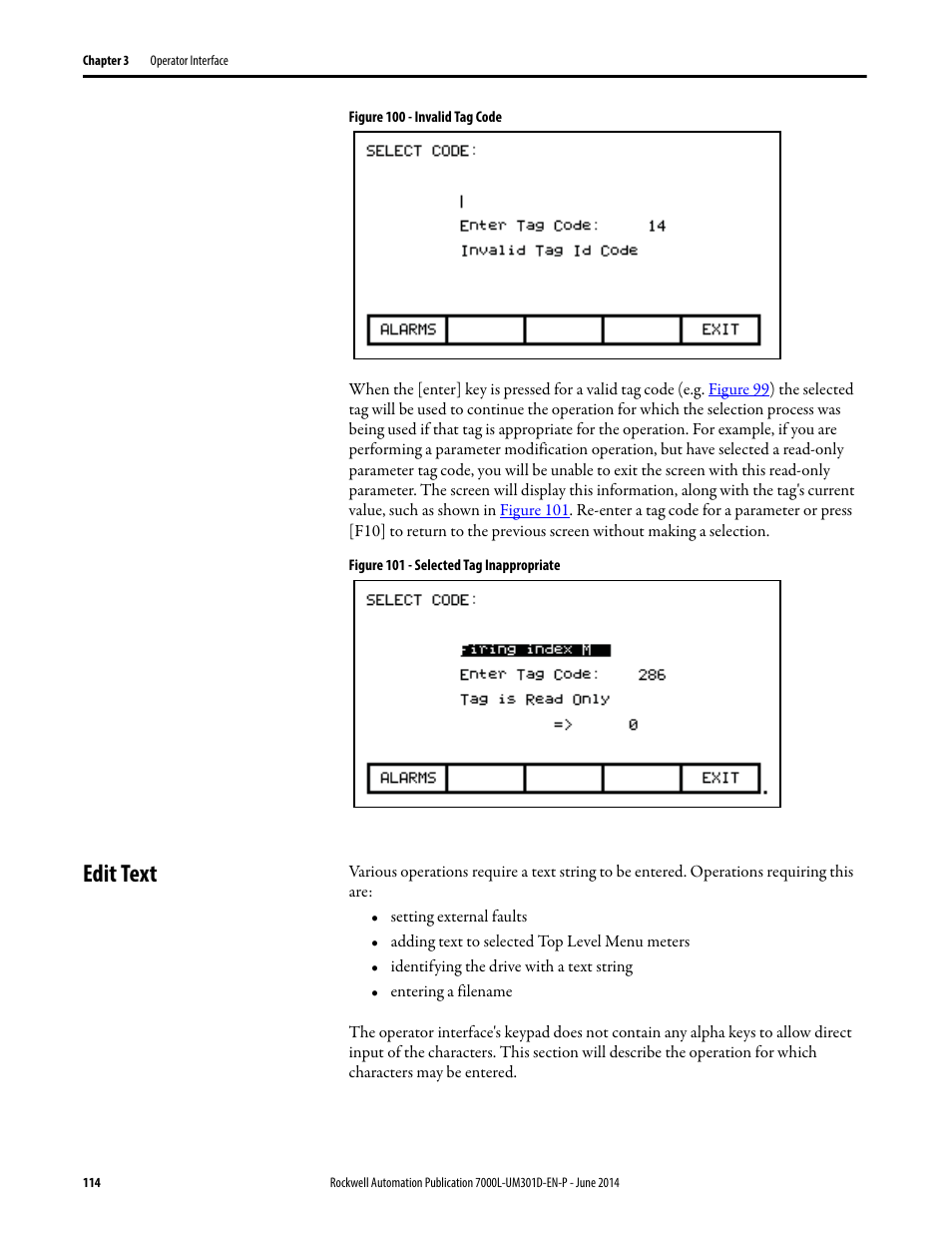 Edit text, Figure 100 | Rockwell Automation 7000L PowerFlex Medium Voltage AC Drive (C-Frame) - ForGe Control User Manual | Page 114 / 432