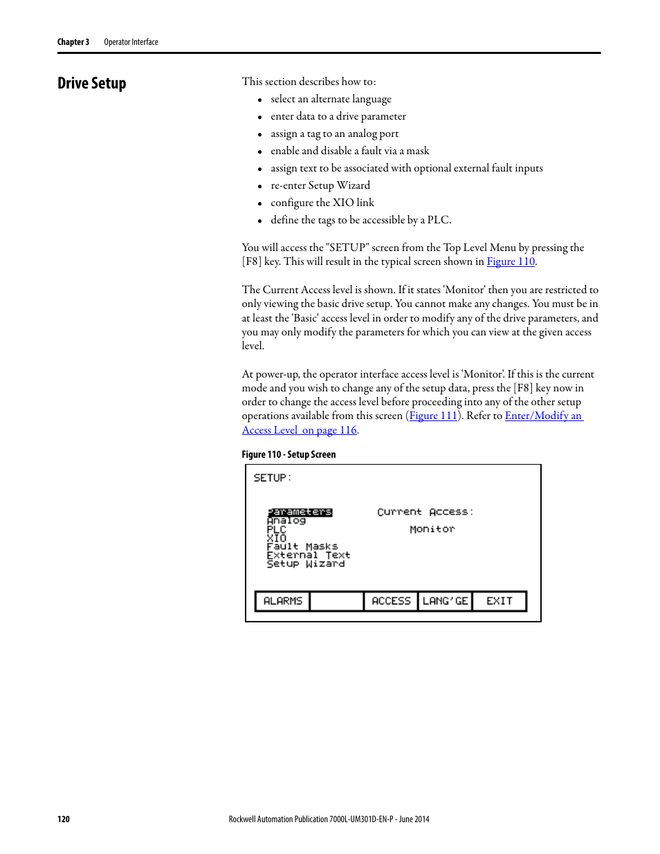 Drive setup | Rockwell Automation 7000L PowerFlex Medium Voltage AC Drive (C-Frame) - ForGe Control User Manual | Page 120 / 432