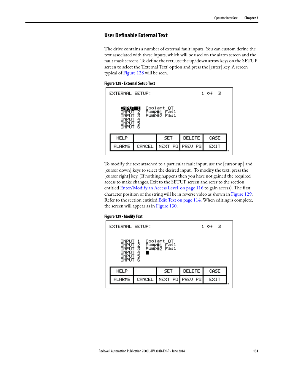 User definable external text | Rockwell Automation 7000L PowerFlex Medium Voltage AC Drive (C-Frame) - ForGe Control User Manual | Page 131 / 432