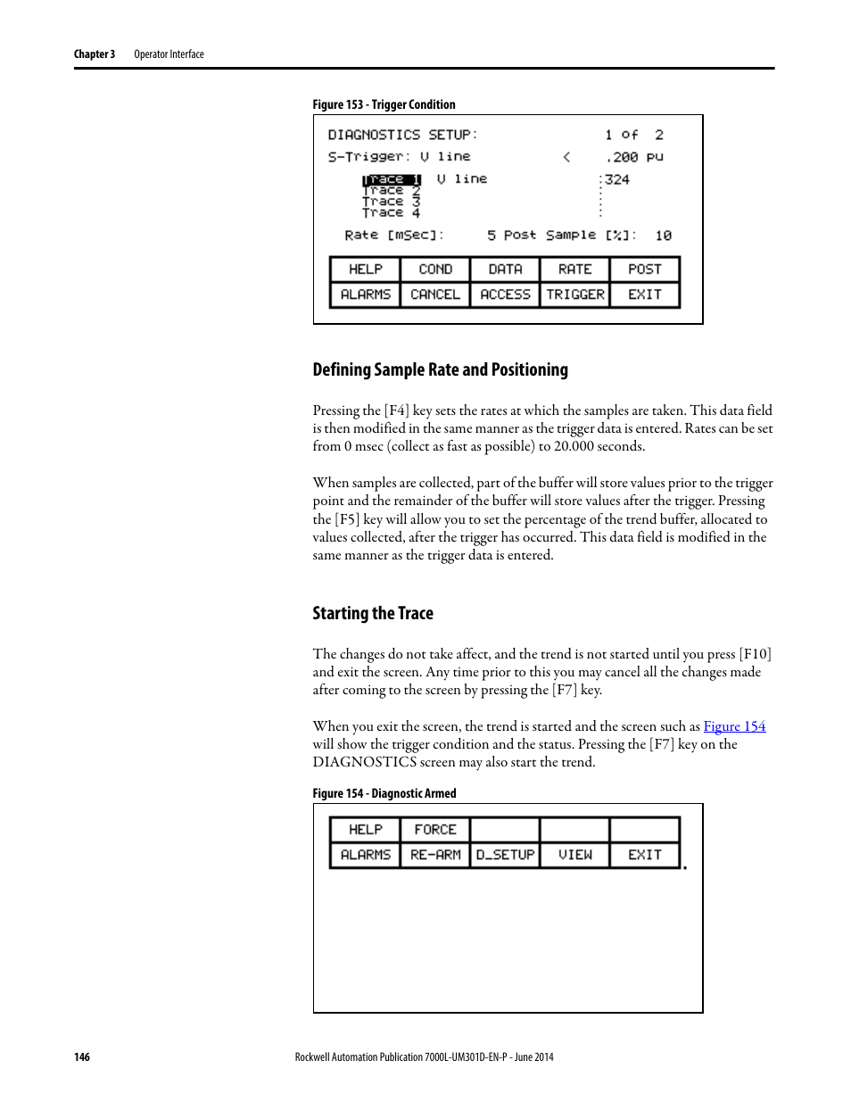 Defining sample rate and positioning, Starting the trace, Figure 153 | Rockwell Automation 7000L PowerFlex Medium Voltage AC Drive (C-Frame) - ForGe Control User Manual | Page 146 / 432