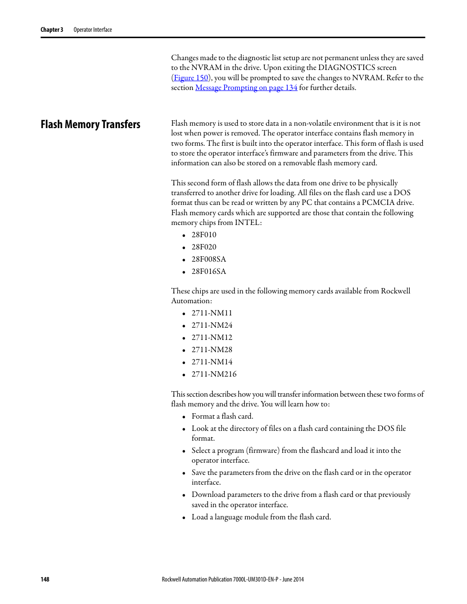 Flash memory transfers | Rockwell Automation 7000L PowerFlex Medium Voltage AC Drive (C-Frame) - ForGe Control User Manual | Page 148 / 432