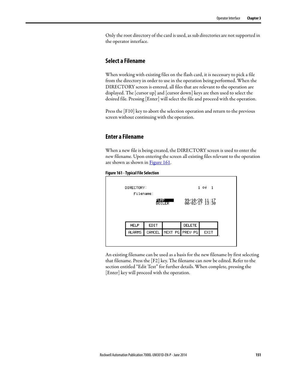 Select a filename, Enter a filename, Select a filename enter a filename | Rockwell Automation 7000L PowerFlex Medium Voltage AC Drive (C-Frame) - ForGe Control User Manual | Page 151 / 432