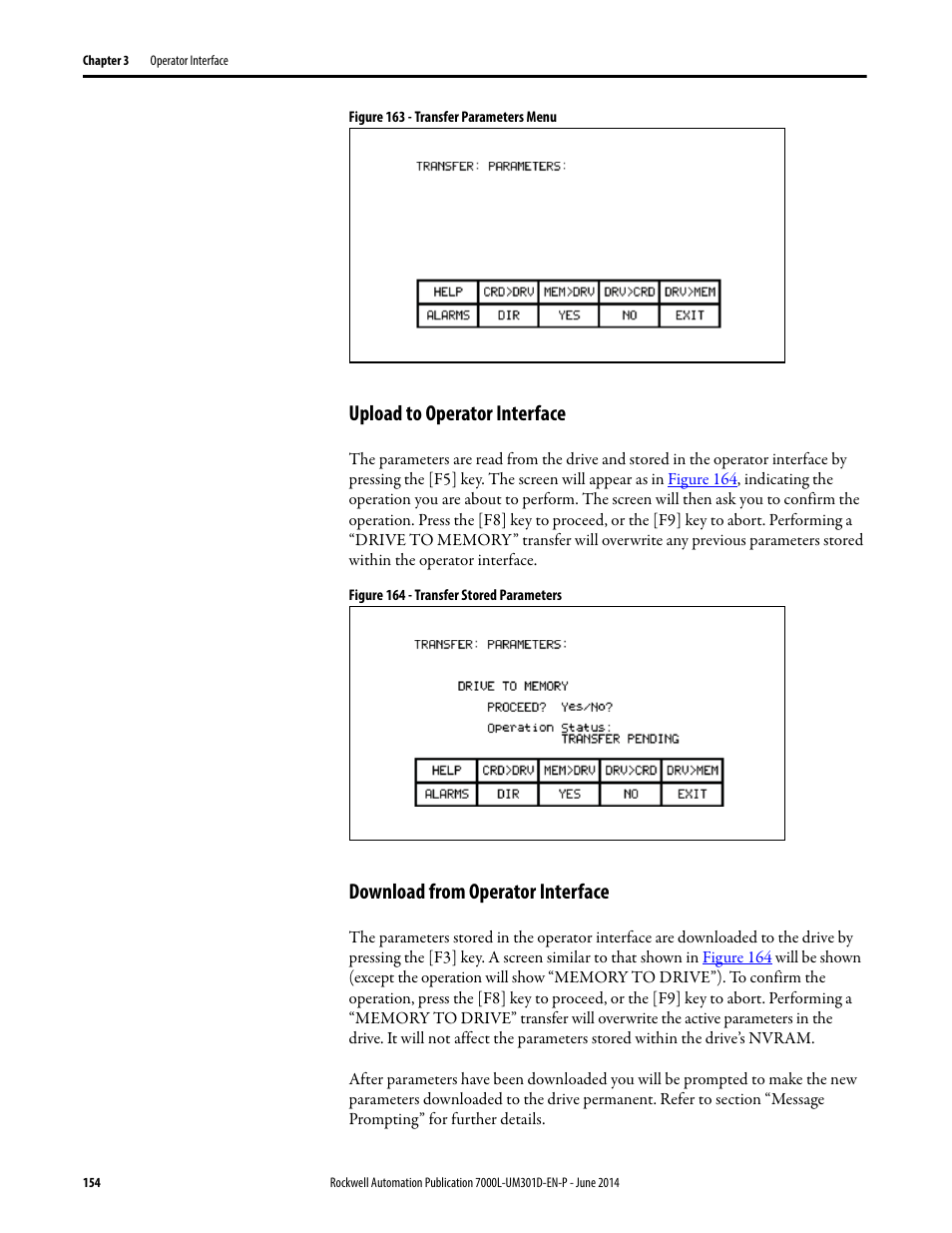 Upload to operator interface, Download from operator interface, Figure 163 | Rockwell Automation 7000L PowerFlex Medium Voltage AC Drive (C-Frame) - ForGe Control User Manual | Page 154 / 432