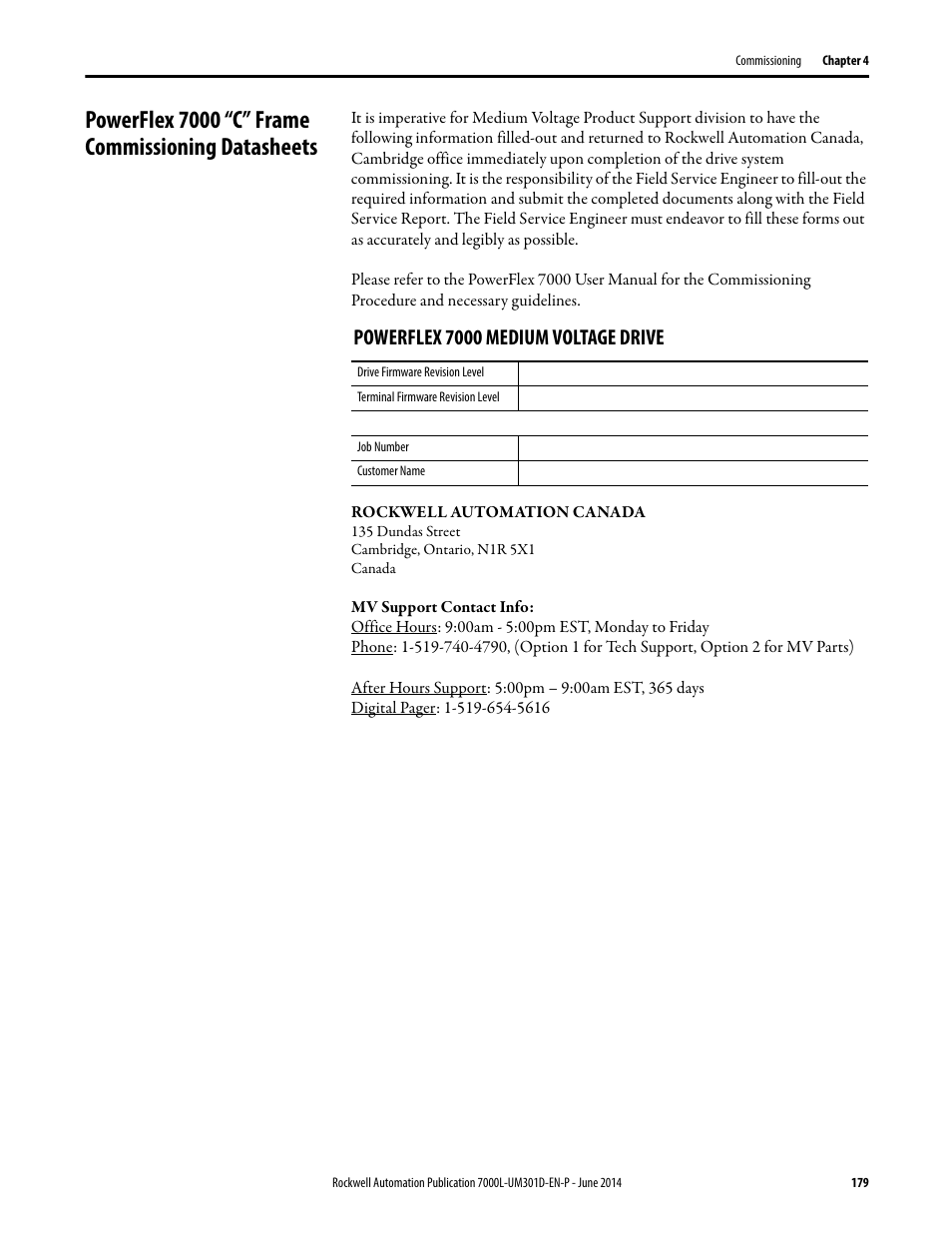 Powerflex 7000 “c” frame commissioning datasheets, Powerflex 7000 medium voltage drive | Rockwell Automation 7000L PowerFlex Medium Voltage AC Drive (C-Frame) - ForGe Control User Manual | Page 179 / 432