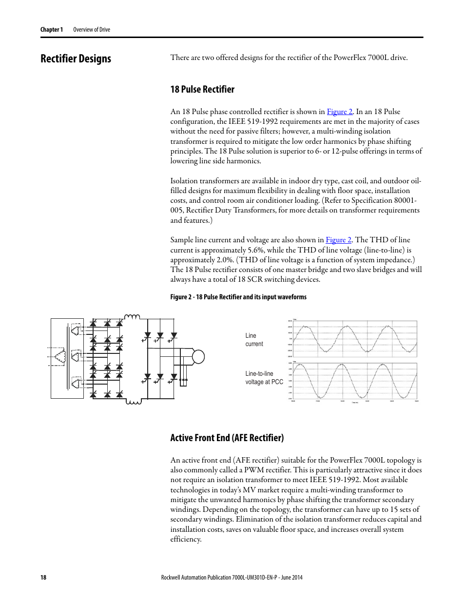 Rectifier designs, 18 pulse rectifier, Active front end (afe rectifier) | Rockwell Automation 7000L PowerFlex Medium Voltage AC Drive (C-Frame) - ForGe Control User Manual | Page 18 / 432