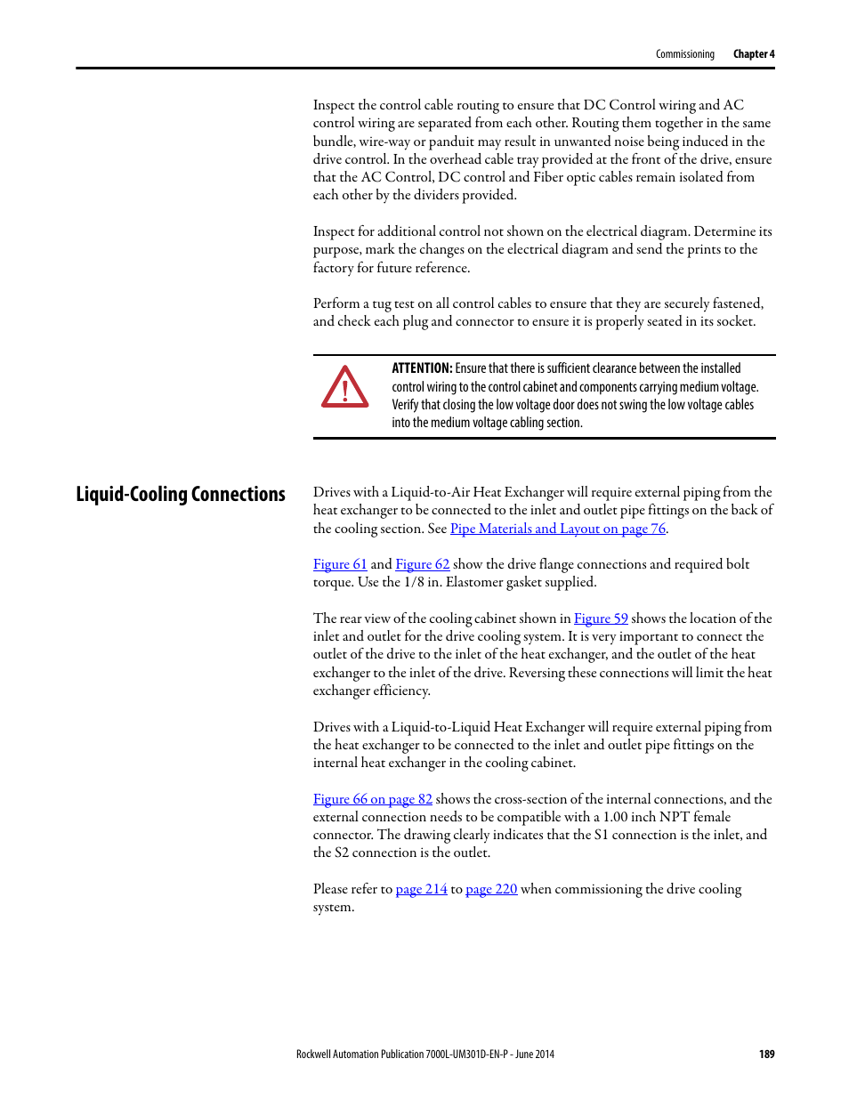 Liquid-cooling connections | Rockwell Automation 7000L PowerFlex Medium Voltage AC Drive (C-Frame) - ForGe Control User Manual | Page 189 / 432