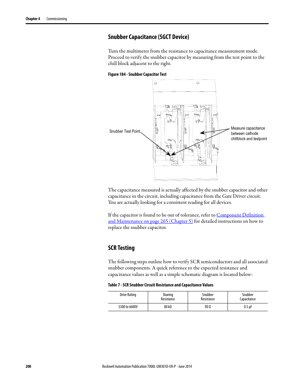 Snubber capacitance (sgct device), Scr testing, Snubber capacitance (sgct device) scr testing | Rockwell Automation 7000L PowerFlex Medium Voltage AC Drive (C-Frame) - ForGe Control User Manual | Page 200 / 432