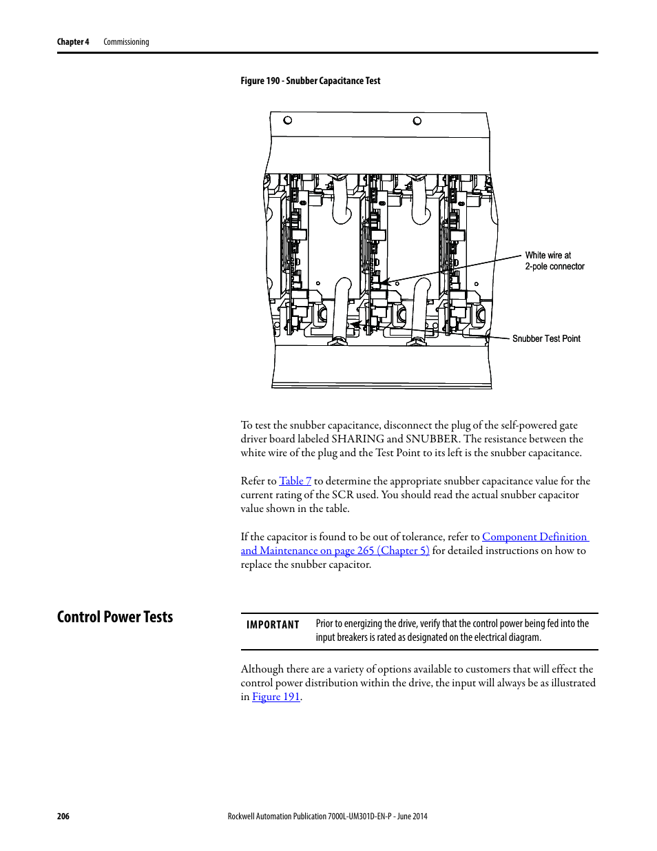 Control power tests | Rockwell Automation 7000L PowerFlex Medium Voltage AC Drive (C-Frame) - ForGe Control User Manual | Page 206 / 432