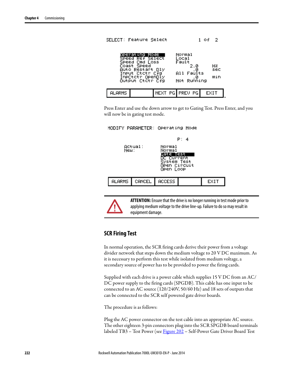 Scr firing test | Rockwell Automation 7000L PowerFlex Medium Voltage AC Drive (C-Frame) - ForGe Control User Manual | Page 222 / 432