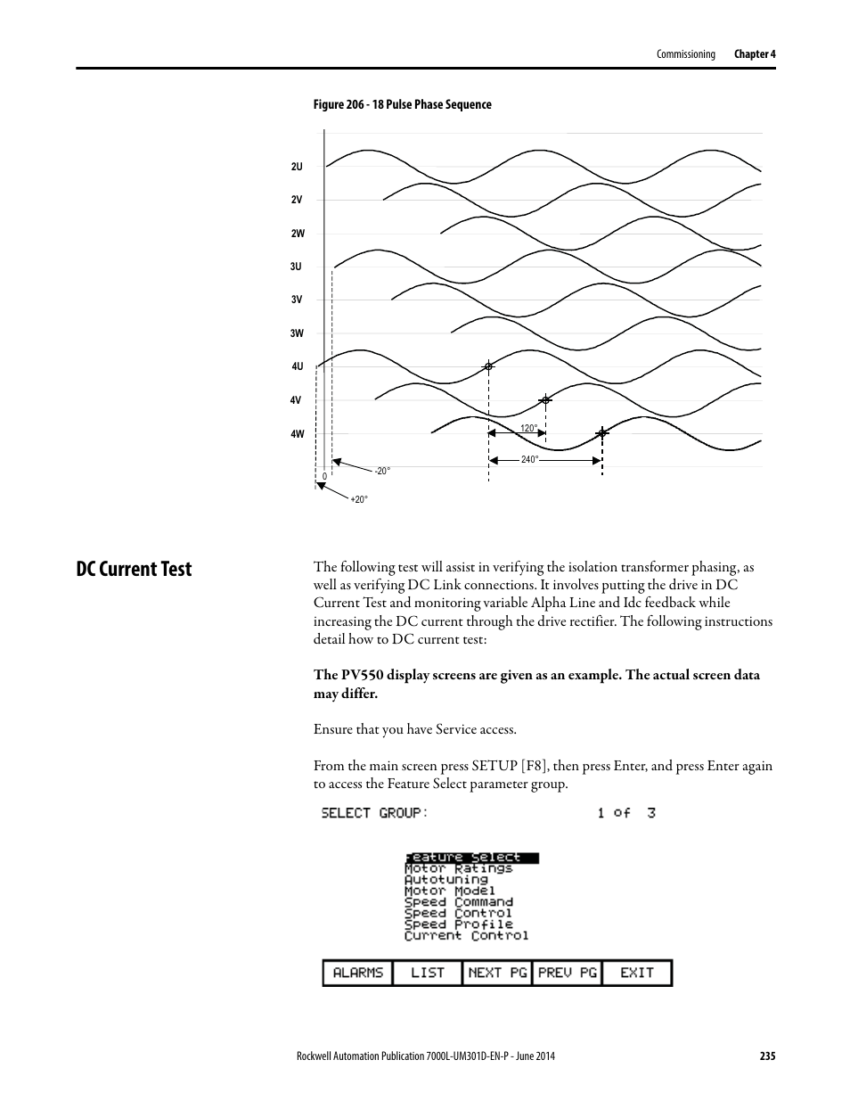 Dc current test | Rockwell Automation 7000L PowerFlex Medium Voltage AC Drive (C-Frame) - ForGe Control User Manual | Page 235 / 432