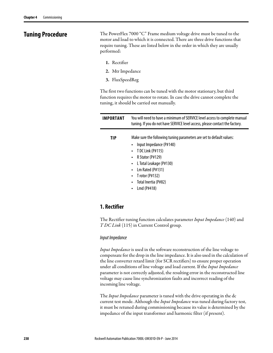 Tuning procedure, Rectifier | Rockwell Automation 7000L PowerFlex Medium Voltage AC Drive (C-Frame) - ForGe Control User Manual | Page 238 / 432