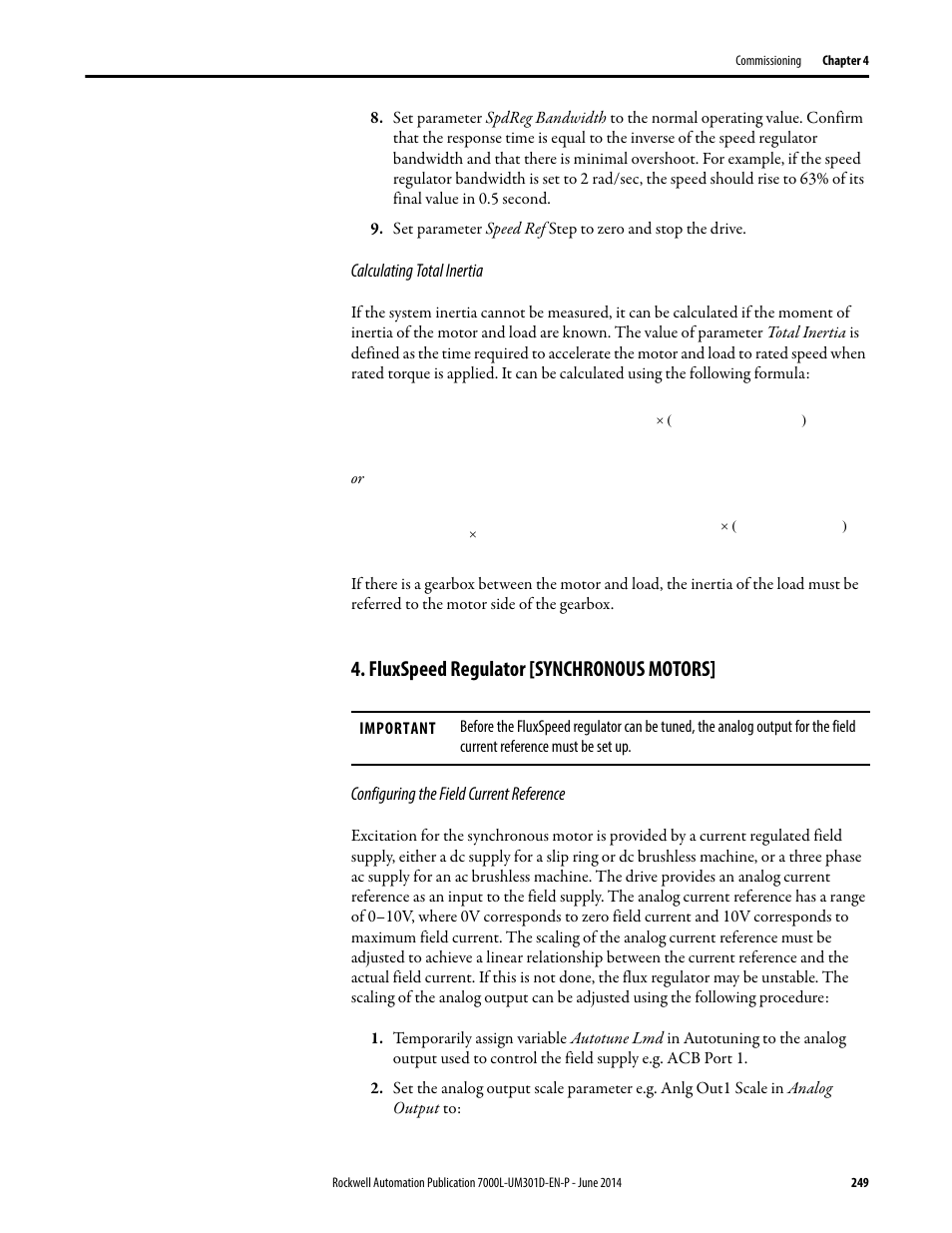 Fluxspeed regulator [synchronous motors | Rockwell Automation 7000L PowerFlex Medium Voltage AC Drive (C-Frame) - ForGe Control User Manual | Page 249 / 432