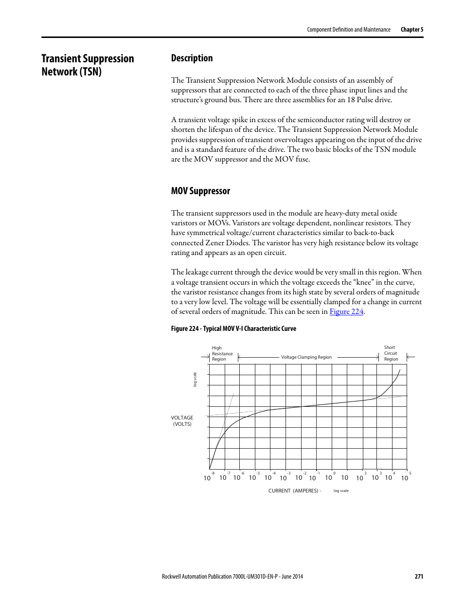 Transient suppression network (tsn), Description, Mov suppressor | Description mov suppressor | Rockwell Automation 7000L PowerFlex Medium Voltage AC Drive (C-Frame) - ForGe Control User Manual | Page 271 / 432