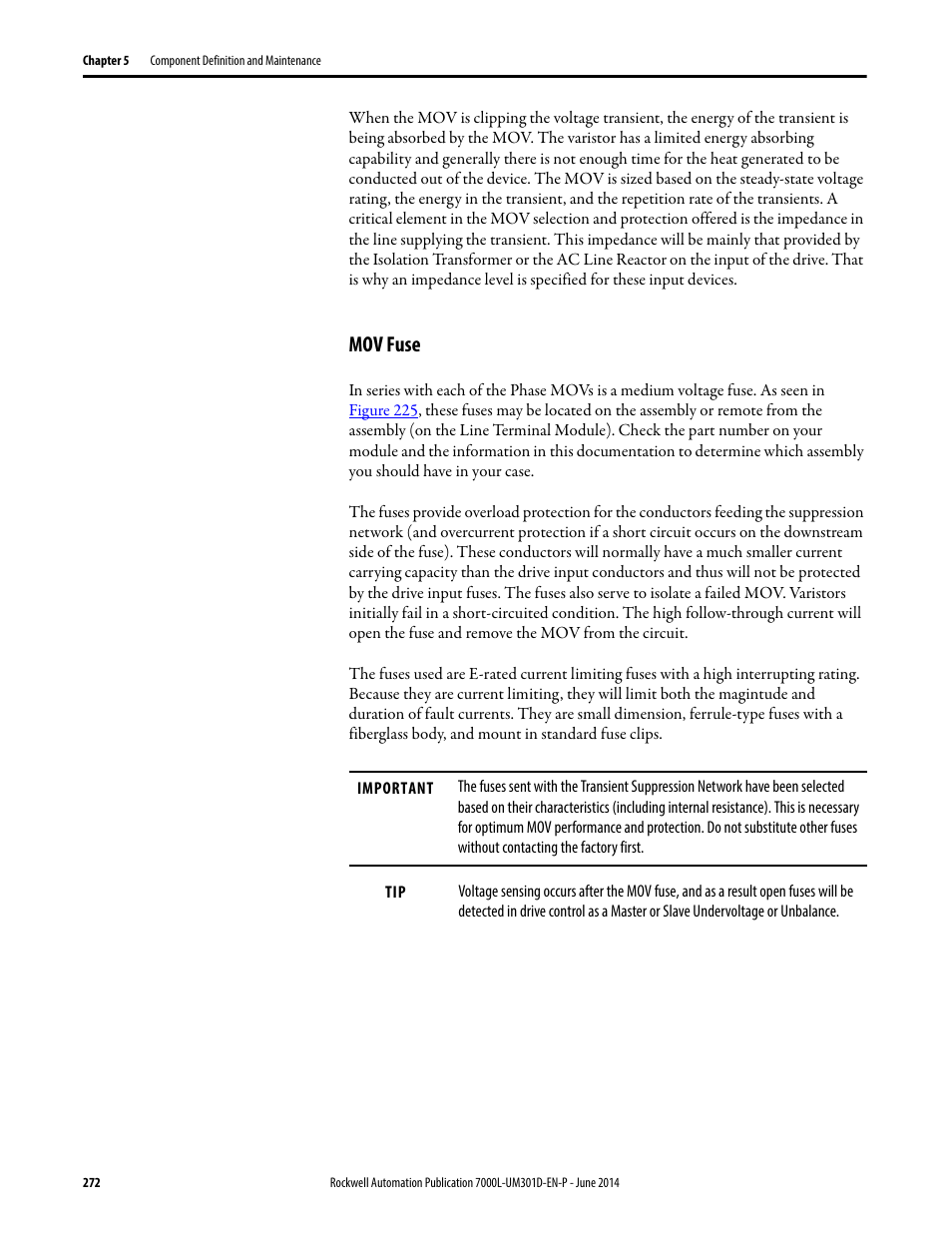 Mov fuse | Rockwell Automation 7000L PowerFlex Medium Voltage AC Drive (C-Frame) - ForGe Control User Manual | Page 272 / 432