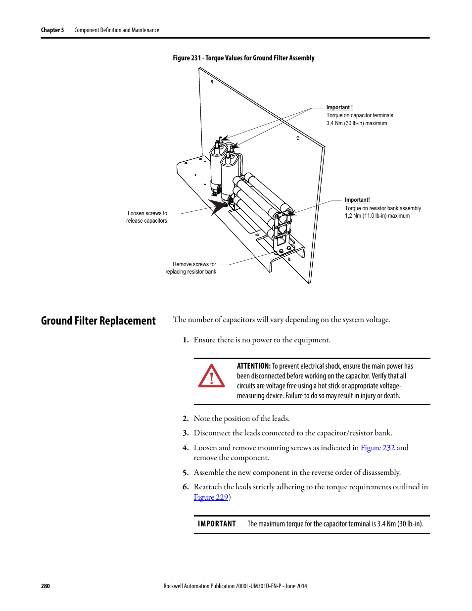 Ground filter replacement | Rockwell Automation 7000L PowerFlex Medium Voltage AC Drive (C-Frame) - ForGe Control User Manual | Page 280 / 432