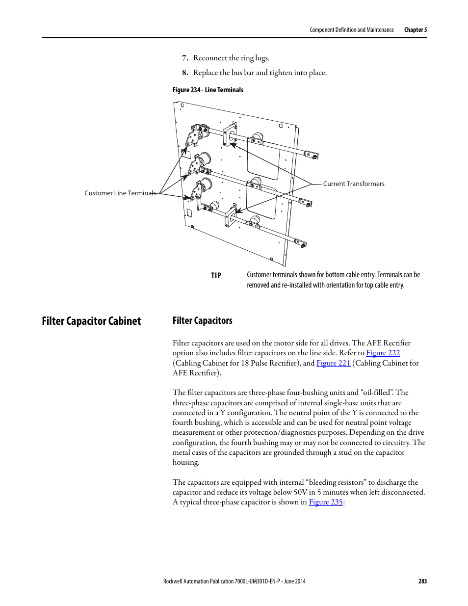 Filter capacitor cabinet, Filter capacitors | Rockwell Automation 7000L PowerFlex Medium Voltage AC Drive (C-Frame) - ForGe Control User Manual | Page 283 / 432