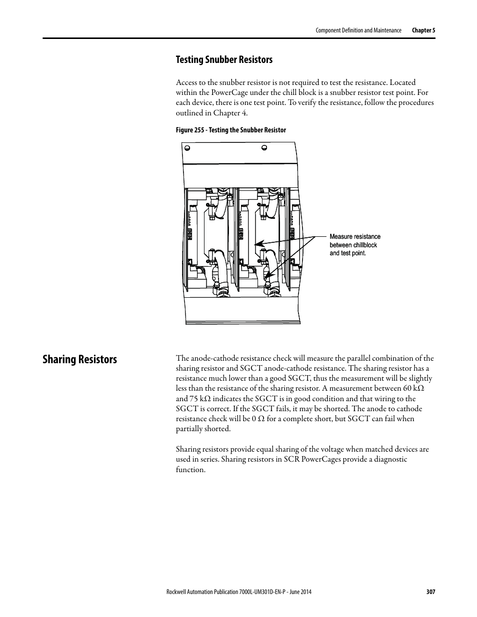 Testing snubber resistors, Sharing resistors | Rockwell Automation 7000L PowerFlex Medium Voltage AC Drive (C-Frame) - ForGe Control User Manual | Page 307 / 432