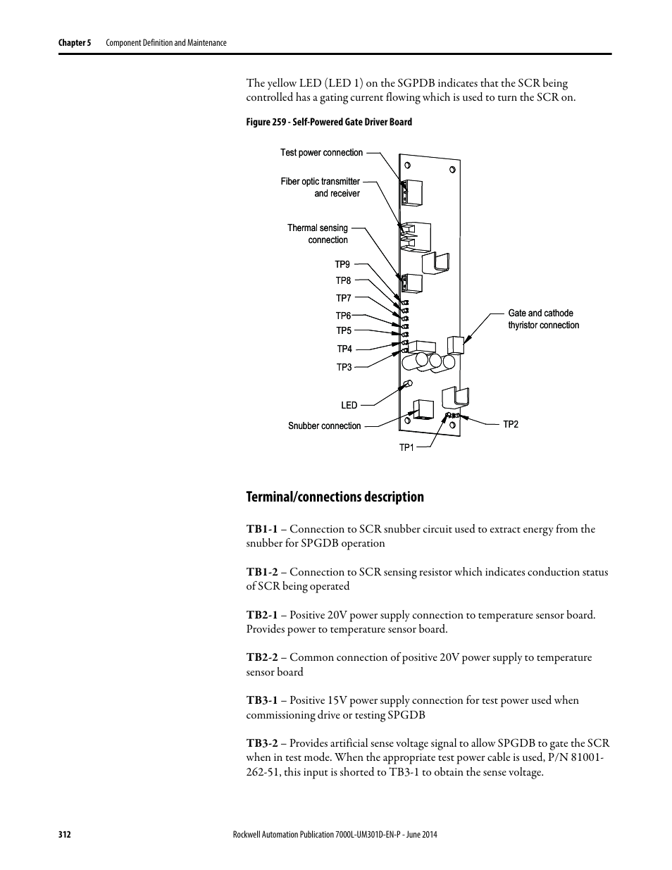 Terminal/connections description | Rockwell Automation 7000L PowerFlex Medium Voltage AC Drive (C-Frame) - ForGe Control User Manual | Page 312 / 432