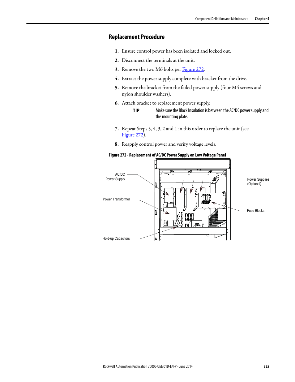 Replacement procedure | Rockwell Automation 7000L PowerFlex Medium Voltage AC Drive (C-Frame) - ForGe Control User Manual | Page 325 / 432