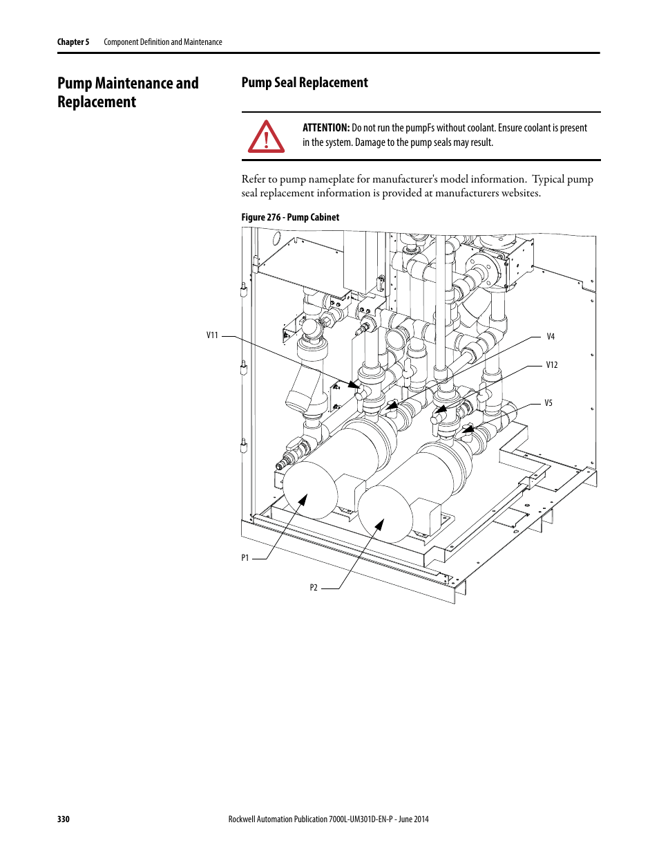 Pump maintenance and replacement, Pump seal replacement | Rockwell Automation 7000L PowerFlex Medium Voltage AC Drive (C-Frame) - ForGe Control User Manual | Page 330 / 432