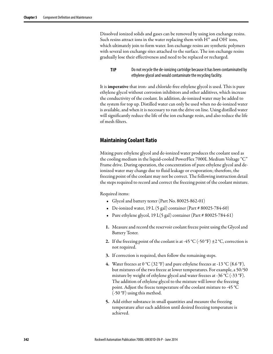 Maintaining coolant ratio | Rockwell Automation 7000L PowerFlex Medium Voltage AC Drive (C-Frame) - ForGe Control User Manual | Page 342 / 432