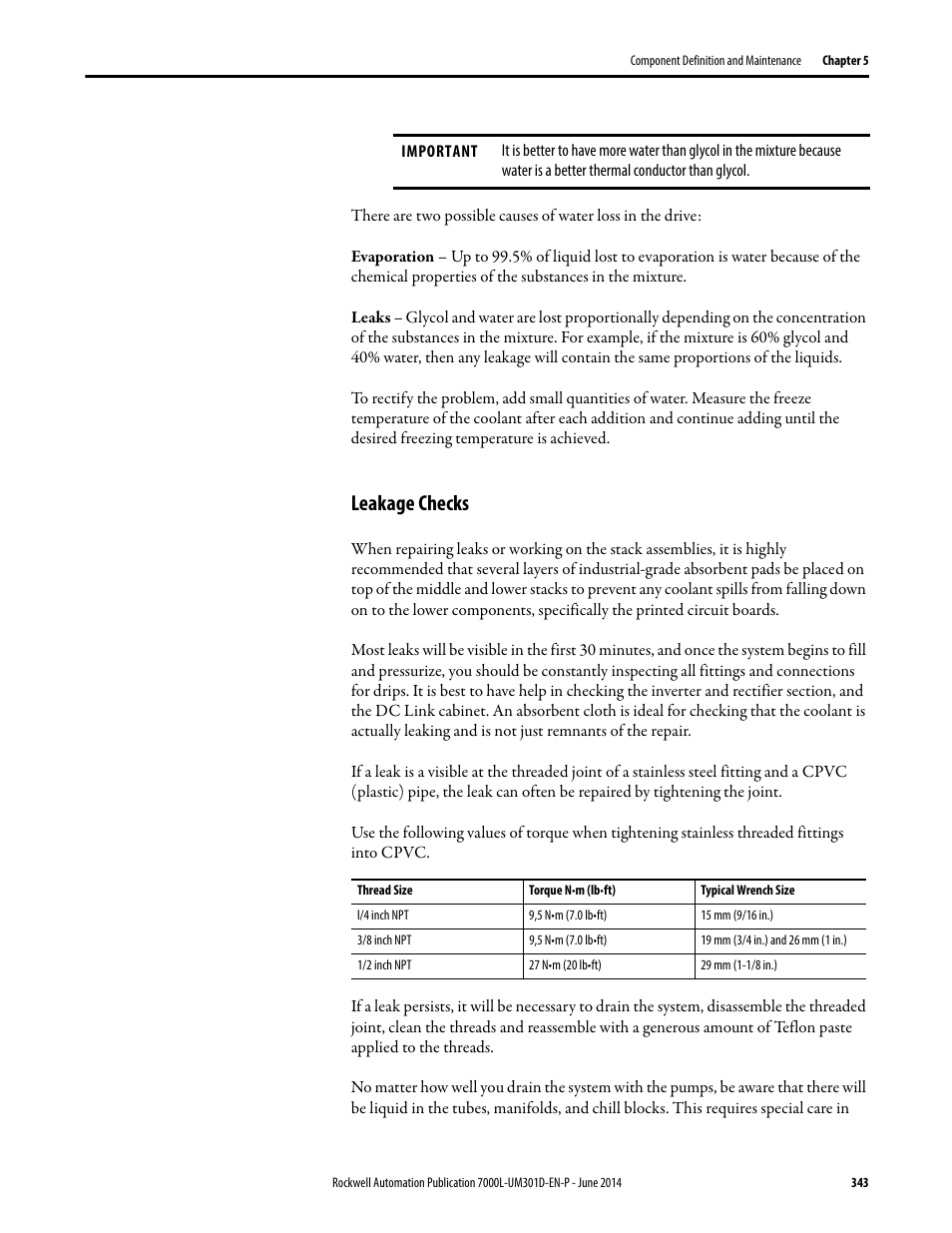 Leakage checks | Rockwell Automation 7000L PowerFlex Medium Voltage AC Drive (C-Frame) - ForGe Control User Manual | Page 343 / 432