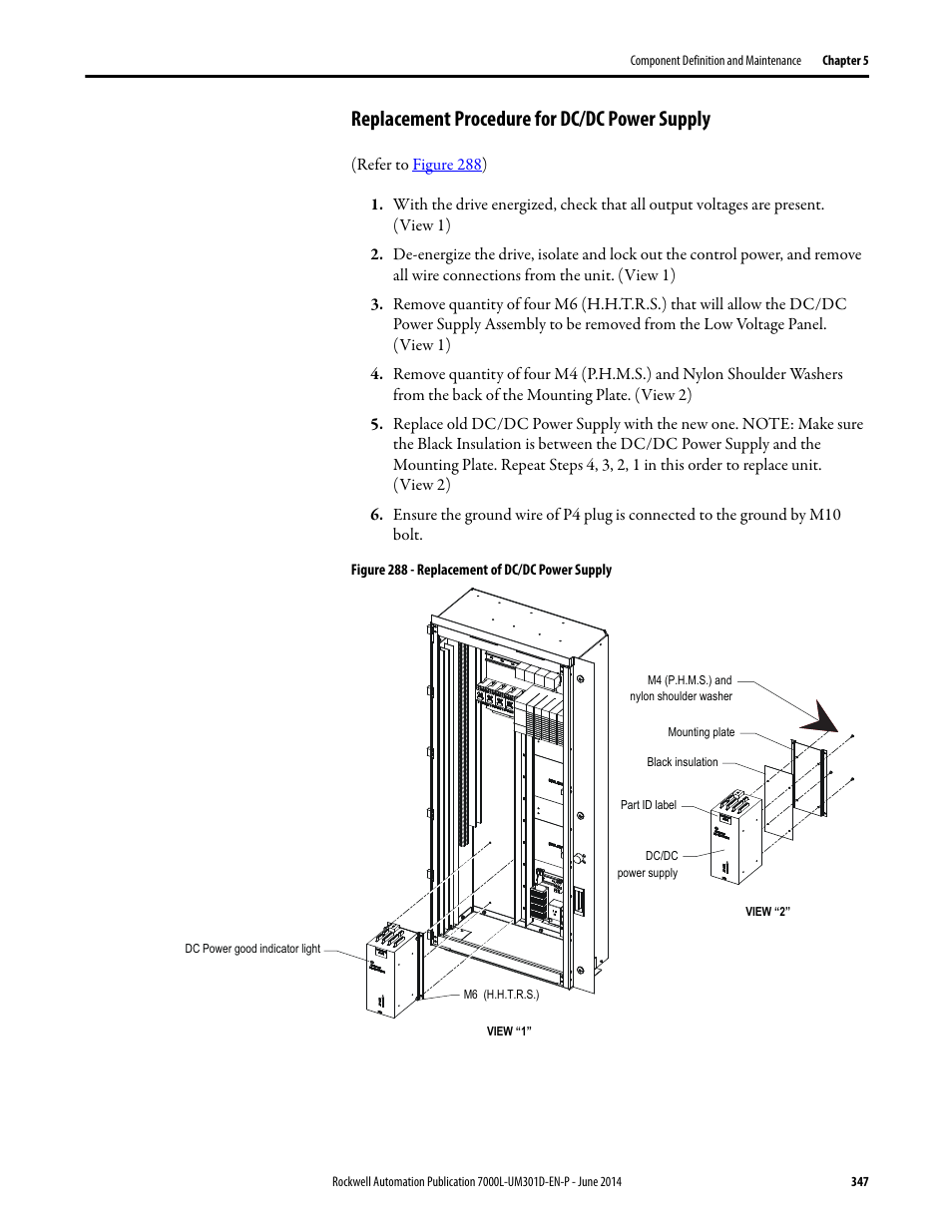 Replacement procedure for dc/dc power supply | Rockwell Automation 7000L PowerFlex Medium Voltage AC Drive (C-Frame) - ForGe Control User Manual | Page 347 / 432