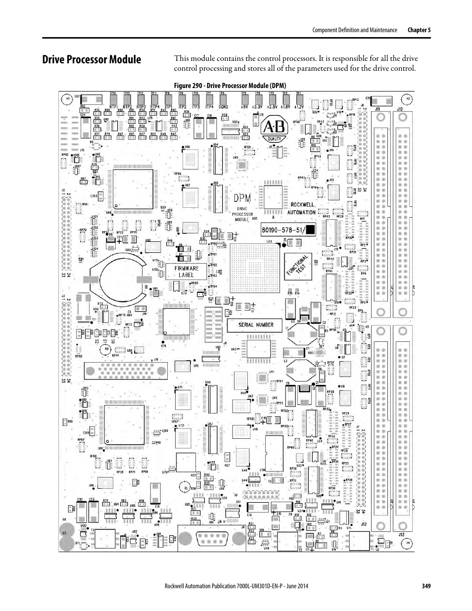 Drive processor module | Rockwell Automation 7000L PowerFlex Medium Voltage AC Drive (C-Frame) - ForGe Control User Manual | Page 349 / 432