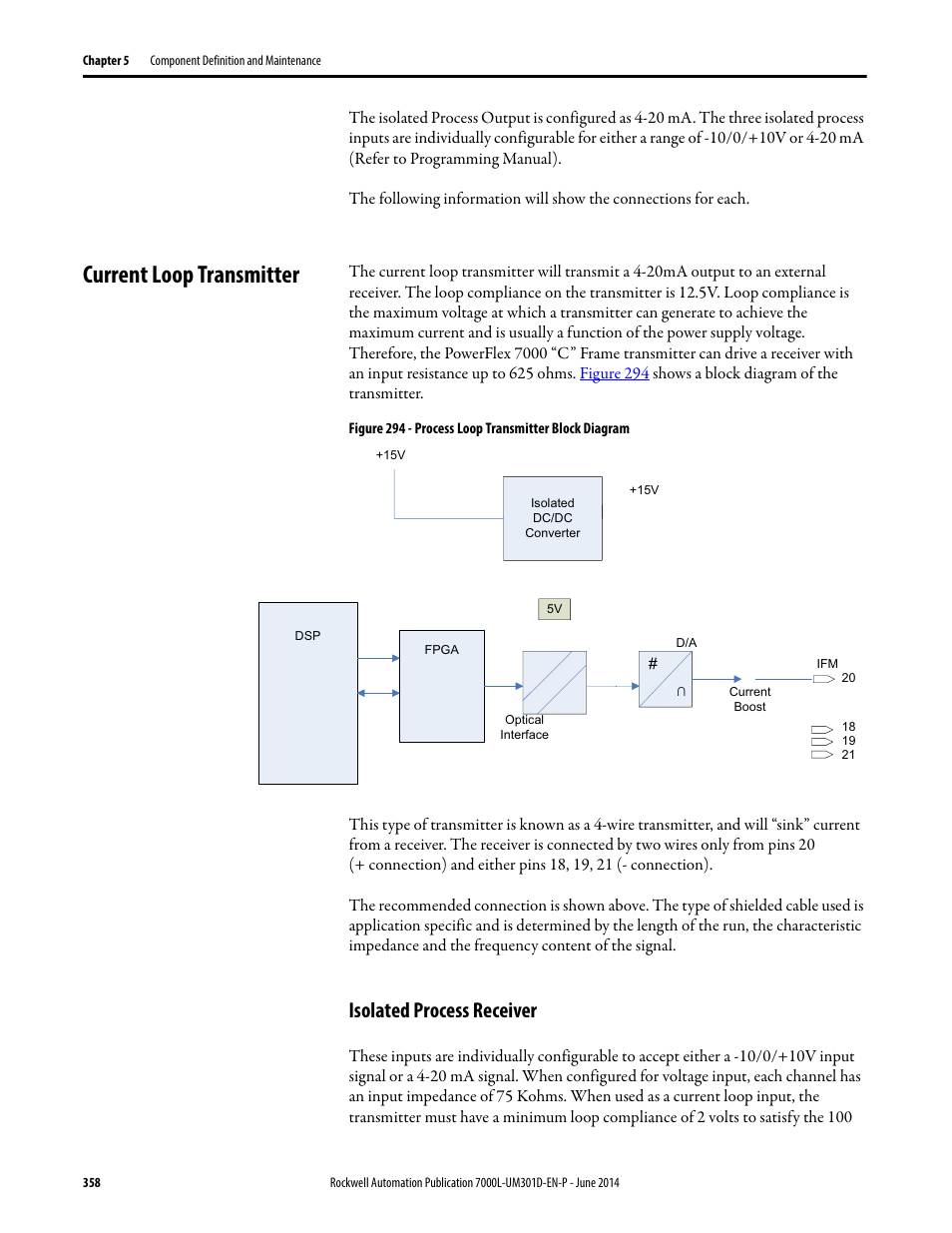 Current loop transmitter, Isolated process receiver | Rockwell Automation 7000L PowerFlex Medium Voltage AC Drive (C-Frame) - ForGe Control User Manual | Page 358 / 432