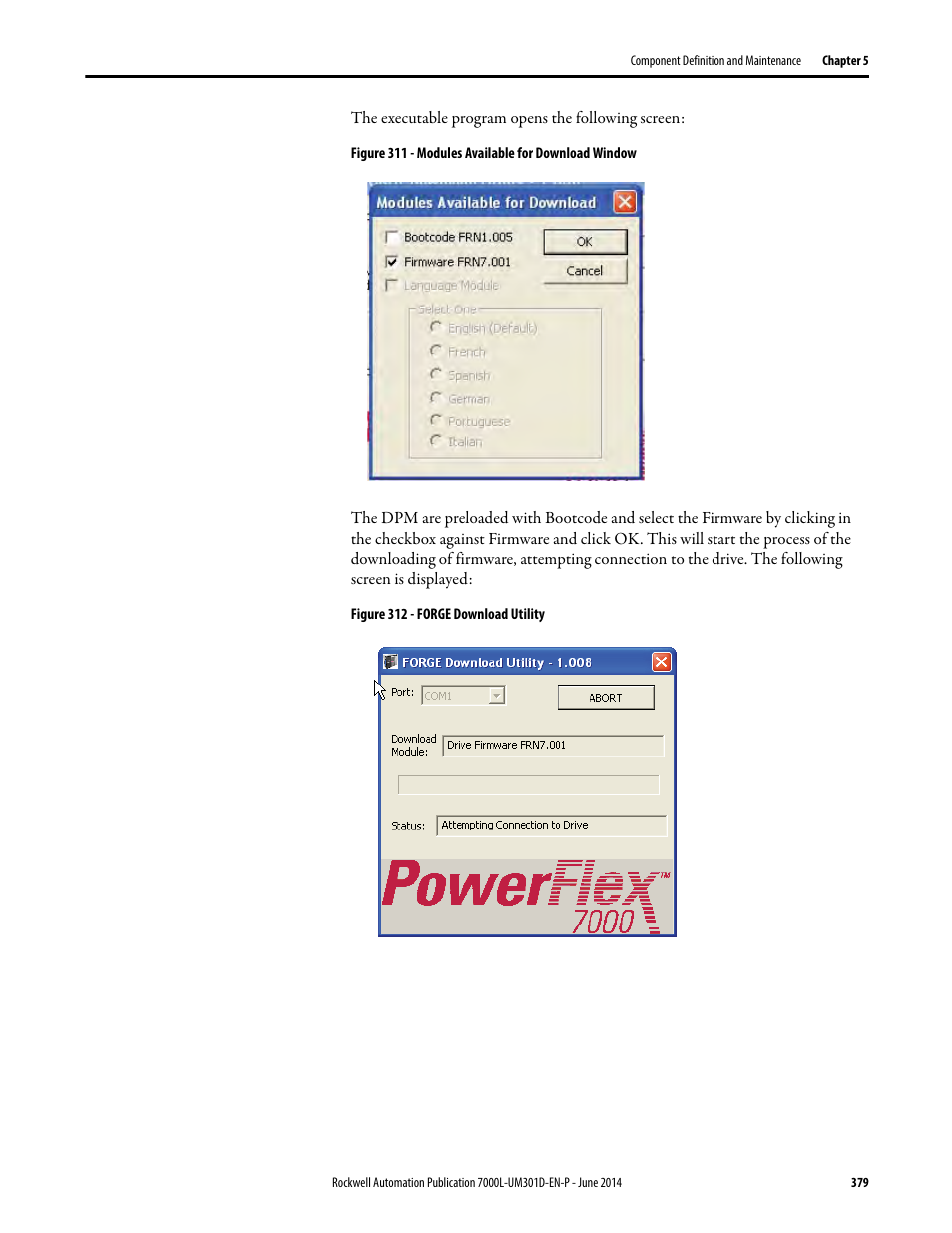 Rockwell Automation 7000L PowerFlex Medium Voltage AC Drive (C-Frame) - ForGe Control User Manual | Page 379 / 432