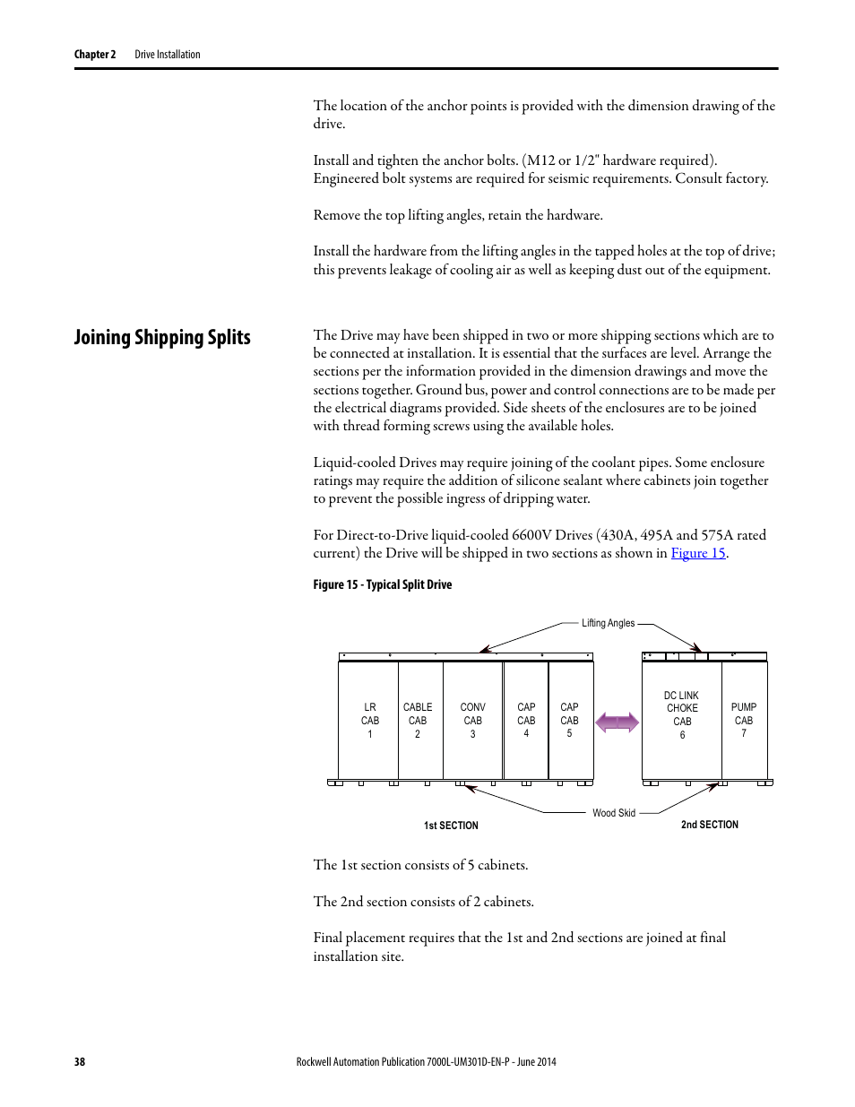 Joining shipping splits | Rockwell Automation 7000L PowerFlex Medium Voltage AC Drive (C-Frame) - ForGe Control User Manual | Page 38 / 432
