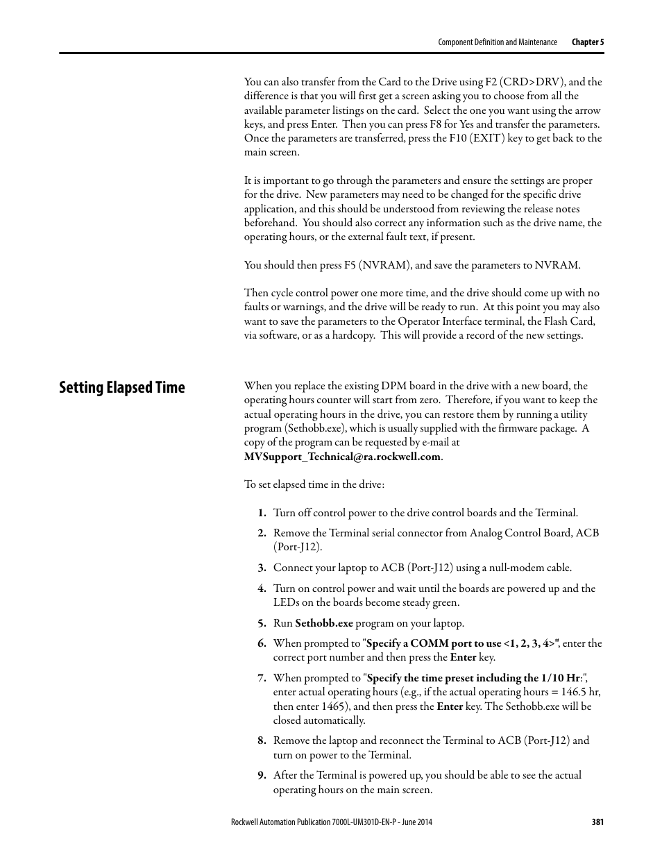 Setting elapsed time | Rockwell Automation 7000L PowerFlex Medium Voltage AC Drive (C-Frame) - ForGe Control User Manual | Page 381 / 432