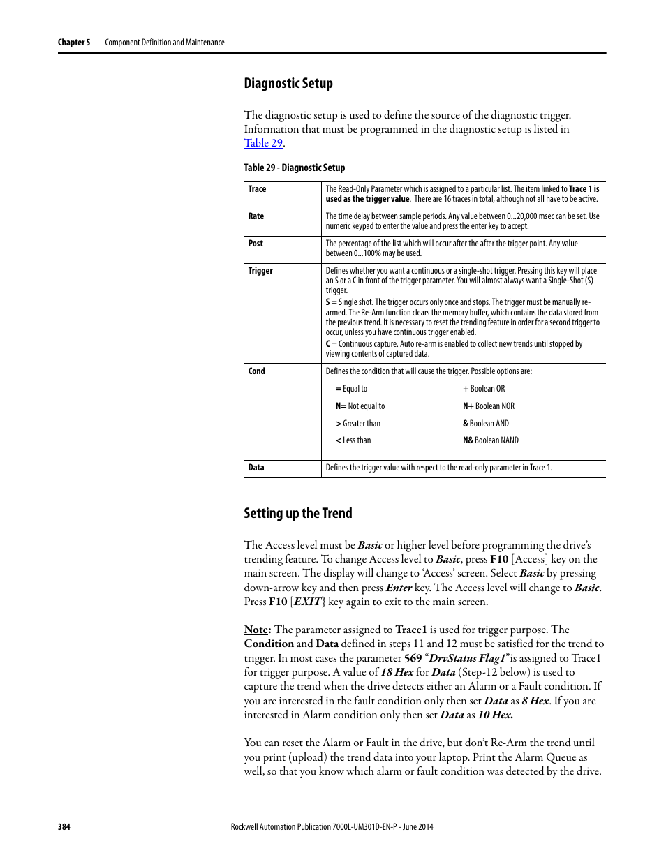 Diagnostic setup, Setting up the trend, Diagnostic setup setting up the trend | Rockwell Automation 7000L PowerFlex Medium Voltage AC Drive (C-Frame) - ForGe Control User Manual | Page 384 / 432