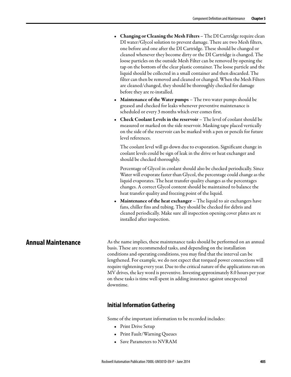 Annual maintenance, Initial information gathering | Rockwell Automation 7000L PowerFlex Medium Voltage AC Drive (C-Frame) - ForGe Control User Manual | Page 405 / 432